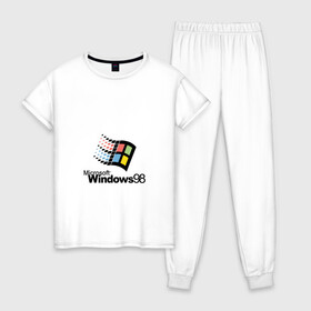 Женская пижама хлопок с принтом Windows 98 в Санкт-Петербурге, 100% хлопок | брюки и футболка прямого кроя, без карманов, на брюках мягкая резинка на поясе и по низу штанин | microsoft | windows | windows98 | виндовс | майкрософт