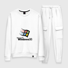 Женский костюм хлопок с принтом Windows 98 в Санкт-Петербурге, 100% хлопок | на свитшоте круглая горловина, мягкая резинка по низу. Брюки заужены к низу, на них два вида карманов: два 