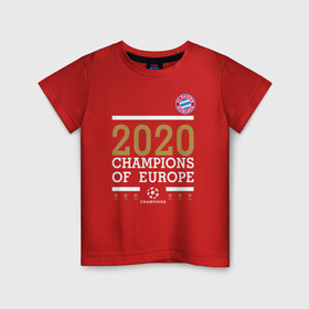 Детская футболка хлопок с принтом FC Bayern Munchen | Champions of Europe 2020 в Санкт-Петербурге, 100% хлопок | круглый вырез горловины, полуприлегающий силуэт, длина до линии бедер | 0x000000123 | bayern munchen | fcb | бавария | мюнхен