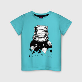 Детская футболка хлопок с принтом Космонавт в Санкт-Петербурге, 100% хлопок | круглый вырез горловины, полуприлегающий силуэт, длина до линии бедер | cosmonaut | cosmos | moon | planet | saturn | space | spacesuit | космонавт | космос | луна | планета | сатурн | скафандр