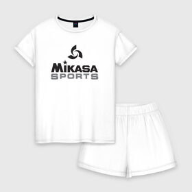 Женская пижама с шортиками хлопок с принтом MIKASA SPORTS в Санкт-Петербурге, 100% хлопок | футболка прямого кроя, шорты свободные с широкой мягкой резинкой | beach | mikasa | voleybal | volleyball | волебол | волейбол | волейболист | волейболистка | воллейбол | микаса | пляжный