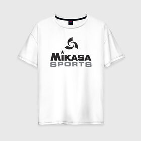 Женская футболка хлопок Oversize с принтом MIKASA SPORTS в Санкт-Петербурге, 100% хлопок | свободный крой, круглый ворот, спущенный рукав, длина до линии бедер
 | beach | mikasa | voleybal | volleyball | волебол | волейбол | волейболист | волейболистка | воллейбол | микаса | пляжный