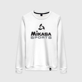 Женский свитшот хлопок с принтом MIKASA SPORTS в Санкт-Петербурге, 100% хлопок | прямой крой, круглый вырез, на манжетах и по низу широкая трикотажная резинка  | beach | mikasa | voleybal | volleyball | волебол | волейбол | волейболист | волейболистка | воллейбол | микаса | пляжный