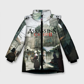 Зимняя куртка для девочек 3D с принтом Assassin’s Creed 2 в Санкт-Петербурге, ткань верха — 100% полиэстер; подклад — 100% полиэстер, утеплитель — 100% полиэстер. | длина ниже бедра, удлиненная спинка, воротник стойка и отстегивающийся капюшон. Есть боковые карманы с листочкой на кнопках, утяжки по низу изделия и внутренний карман на молнии. 

Предусмотрены светоотражающий принт на спинке, радужный светоотражающий элемент на пуллере молнии и на резинке для утяжки. | black flag | brotherhood | chronicles | creed | game | origins | revelations | rogue | syndicate | unity | valhalla | альтаир | ассасин | игры | кинжал | пираты
