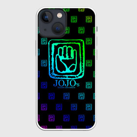 Чехол для iPhone 13 mini с принтом JoJo Bizarre Adventure в Санкт-Петербурге,  |  | anime | jojo | jojo’s bizarre adventure | аниме | анимэ | биззаре адвенчер | джо | джо джо | джоджо | джонатан джостар | дзёсукэ хигасиката | дзётаро кудзё | жожо | игги | кира | лого | манга | невероятные приключения