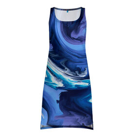 Платье-майка 3D с принтом Абстрактные волны в Санкт-Петербурге, 100% полиэстер | полуприлегающий силуэт, широкие бретели, круглый вырез горловины, удлиненный подол сзади. | абстракция | акрил | волны | градиент | тай дай