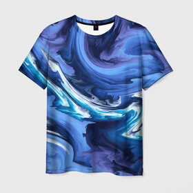 Мужская футболка 3D с принтом Абстрактные волны в Санкт-Петербурге, 100% полиэфир | прямой крой, круглый вырез горловины, длина до линии бедер | абстракция | акрил | волны | градиент | тай дай