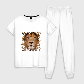 Женская пижама хлопок с принтом Лев в Санкт-Петербурге, 100% хлопок | брюки и футболка прямого кроя, без карманов, на брюках мягкая резинка на поясе и по низу штанин | арт | геометрия | зверь | лев | тигр. кошка | царь