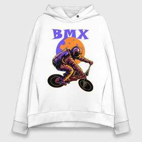 Женское худи Oversize хлопок с принтом BMX в Санкт-Петербурге, френч-терри — 70% хлопок, 30% полиэстер. Мягкий теплый начес внутри —100% хлопок | боковые карманы, эластичные манжеты и нижняя кромка, капюшон на магнитной кнопке | bicycle | cosmonaut | cosmos | drive | extreme | moon | space | spacesuit | велосипед | космонавт | космос | луна | скафандр | экстрим