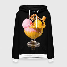 Женская толстовка 3D с принтом Мороженое в Санкт-Петербурге, 100% полиэстер  | двухслойный капюшон со шнурком для регулировки, мягкие манжеты на рукавах и по низу толстовки, спереди карман-кенгуру с мягким внутренним слоем. | мороженое | сладости | стакан | чёрный | шоколад