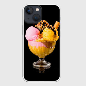 Чехол для iPhone 13 mini с принтом Мороженое в Санкт-Петербурге,  |  | мороженое | сладости | стакан | чёрный | шоколад