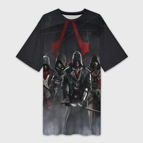 Платье-футболка 3D с принтом Assassin’s Creed Syndicate в Санкт-Петербурге,  |  | black flag | brotherhood | chronicles | creed | game | origins | revelations | rogue | syndicate | unity | valhalla | альтаир | ассасин | игры | кинжал | пираты