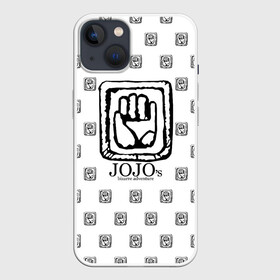 Чехол для iPhone 13 с принтом Лого джоджо белый в Санкт-Петербурге,  |  | anime | jojo | jojo’s bizarre adventure | аниме | анимэ | биззаре адвенчер | джо | джо джо | джоджо | джонатан джостар | дзёсукэ хигасиката | дзётаро кудзё | жожо | игги | кира | лого | манга | невероятные приключения