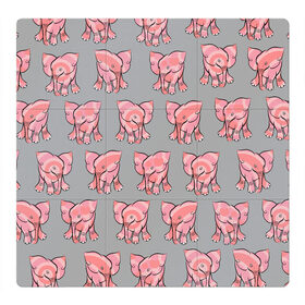 Магнитный плакат 3Х3 с принтом РОЗОВЫЕ СЛОНИКИ ПАТТЕРН в Санкт-Петербурге, Полимерный материал с магнитным слоем | 9 деталей размером 9*9 см | бесшовный паттерн | животные. слоны | милота | нежнятина | серый | слоники. розовый