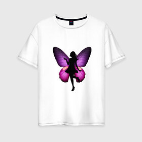 Женская футболка хлопок Oversize с принтом Фея в Санкт-Петербурге, 100% хлопок | свободный крой, круглый ворот, спущенный рукав, длина до линии бедер
 | бабочка | девушка | силует | фея | фиолетовая