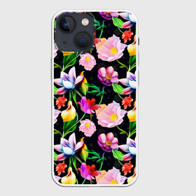 Чехол для iPhone 13 mini с принтом Разноцветие в Санкт-Петербурге,  |  | fashion | flower pattern | бабочки | девушкам | зелень | лепестки | лето | листья | маки | марта | нежные | паттерн | пионы | подарок | природа | растения | ромашки | тропики | тропические | узоры | цветочки