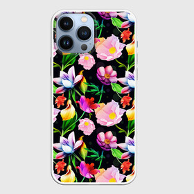 Чехол для iPhone 13 Pro Max с принтом Разноцветие в Санкт-Петербурге,  |  | fashion | flower pattern | бабочки | девушкам | зелень | лепестки | лето | листья | маки | марта | нежные | паттерн | пионы | подарок | природа | растения | ромашки | тропики | тропические | узоры | цветочки