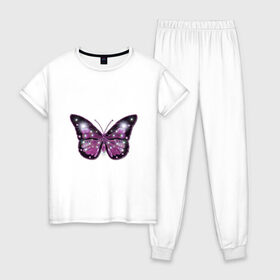 Женская пижама хлопок с принтом бабочка в Санкт-Петербурге, 100% хлопок | брюки и футболка прямого кроя, без карманов, на брюках мягкая резинка на поясе и по низу штанин | бабочка | бабочка с распахнутыми крыльями | большая большая | большие крылья | крылья | лето | насекомое.