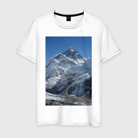 Мужская футболка хлопок с принтом Эверест в Санкт-Петербурге, 100% хлопок | прямой крой, круглый вырез горловины, длина до линии бедер, слегка спущенное плечо. | вершина | возвышеность | гора | холм | эверест