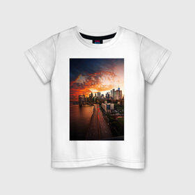 Детская футболка хлопок с принтом Город на берегу в Санкт-Петербурге, 100% хлопок | круглый вырез горловины, полуприлегающий силуэт, длина до линии бедер | город | закат | мегаполис | море