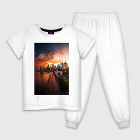 Детская пижама хлопок с принтом Город на берегу в Санкт-Петербурге, 100% хлопок |  брюки и футболка прямого кроя, без карманов, на брюках мягкая резинка на поясе и по низу штанин
 | город | закат | мегаполис | море
