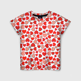 Детская футболка 3D с принтом Сердечки паттерн в Санкт-Петербурге, 100% гипоаллергенный полиэфир | прямой крой, круглый вырез горловины, длина до линии бедер, чуть спущенное плечо, ткань немного тянется | cute | love is | valentines day | you | алые | валентина | влюбленные | девушке | день рождения | дружба | жена | лучшая | любимая | люблю | любовь | мама | марта | милые | нежные | подарок | свадьба | серде | сердца