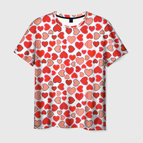 Мужская футболка 3D с принтом Сердечки паттерн в Санкт-Петербурге, 100% полиэфир | прямой крой, круглый вырез горловины, длина до линии бедер | cute | love is | valentines day | you | алые | валентина | влюбленные | девушке | день рождения | дружба | жена | лучшая | любимая | люблю | любовь | мама | марта | милые | нежные | подарок | свадьба | серде | сердца