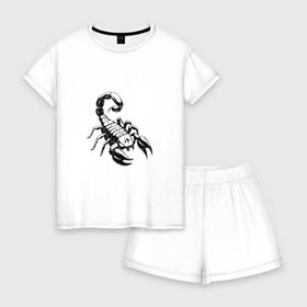 Женская пижама с шортиками хлопок с принтом sсorpio,скорпион в Санкт-Петербурге, 100% хлопок | футболка прямого кроя, шорты свободные с широкой мягкой резинкой | sсorpio | артхаус | скорпион | черное на белом