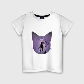 Детская футболка хлопок с принтом Лунный воен в Санкт-Петербурге, 100% хлопок | круглый вырез горловины, полуприлегающий силуэт, длина до линии бедер | арт | девушка | кот | кошка | луна | нео королева серенити | ночь | перевёрнутая луна | рисунок | сейлор мун | силуэт | усаги цукино | фиолетовый