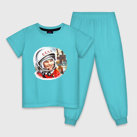 Детская пижама хлопок с принтом Юрий Гагарин 1 в Санкт-Петербурге, 100% хлопок |  брюки и футболка прямого кроя, без карманов, на брюках мягкая резинка на поясе и по низу штанин
 | звезды | земля | история | космос | орбита | ракета