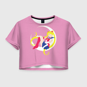 Женская футболка Crop-top 3D с принтом Сейлор мун в Санкт-Петербурге, 100% полиэстер | круглая горловина, длина футболки до линии талии, рукава с отворотами | арт | вектор | девушка | нео королева серенити | рисунок | сейлор мун | усаги цукино