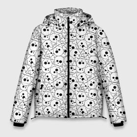 Мужская зимняя куртка 3D с принтом Черепа черно-белые в Санкт-Петербурге, верх — 100% полиэстер; подкладка — 100% полиэстер; утеплитель — 100% полиэстер | длина ниже бедра, свободный силуэт Оверсайз. Есть воротник-стойка, отстегивающийся капюшон и ветрозащитная планка. 

Боковые карманы с листочкой на кнопках и внутренний карман на молнии. | Тематика изображения на принте: boys | death | halloween | pattern | phantom | skull | глаза | готика | готический | зомби | кладбище | кости | мальчикам | монстры | мумия | паттерн | пацанские | привидение | призрак | скелет | страшные | татуировка
