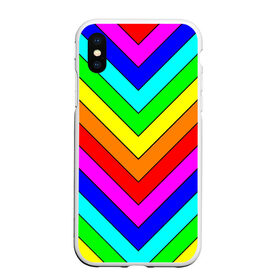 Чехол для iPhone XS Max матовый с принтом Rainbow Stripes в Санкт-Петербурге, Силикон | Область печати: задняя сторона чехла, без боковых панелей | geometry | gradient | neon | геометрические | градиент | детям | кислота | кислотный | конус | красочный | линии | неоновые | пирамида | полоска | полосы | радуга | радужный | разноцветные | сочный | треугольники