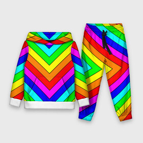 Детский костюм 3D (с толстовкой) с принтом Rainbow Stripes в Санкт-Петербурге,  |  | geometry | gradient | neon | геометрические | градиент | детям | кислота | кислотный | конус | красочный | линии | неоновые | пирамида | полоска | полосы | радуга | радужный | разноцветные | сочный | треугольники