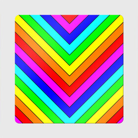 Магнит виниловый Квадрат с принтом Rainbow Stripes в Санкт-Петербурге, полимерный материал с магнитным слоем | размер 9*9 см, закругленные углы | Тематика изображения на принте: geometry | gradient | neon | геометрические | градиент | детям | кислота | кислотный | конус | красочный | линии | неоновые | пирамида | полоска | полосы | радуга | радужный | разноцветные | сочный | треугольники
