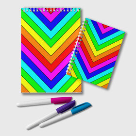 Блокнот с принтом Rainbow Stripes в Санкт-Петербурге, 100% бумага | 48 листов, плотность листов — 60 г/м2, плотность картонной обложки — 250 г/м2. Листы скреплены удобной пружинной спиралью. Цвет линий — светло-серый
 | Тематика изображения на принте: geometry | gradient | neon | геометрические | градиент | детям | кислота | кислотный | конус | красочный | линии | неоновые | пирамида | полоска | полосы | радуга | радужный | разноцветные | сочный | треугольники