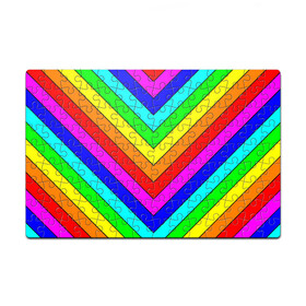 Пазл магнитный 126 элементов с принтом Rainbow Stripes в Санкт-Петербурге, полимерный материал с магнитным слоем | 126 деталей, размер изделия —  180*270 мм | geometry | gradient | neon | геометрические | градиент | детям | кислота | кислотный | конус | красочный | линии | неоновые | пирамида | полоска | полосы | радуга | радужный | разноцветные | сочный | треугольники