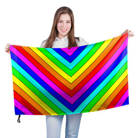 Флаг 3D с принтом Rainbow Stripes в Санкт-Петербурге, 100% полиэстер | плотность ткани — 95 г/м2, размер — 67 х 109 см. Принт наносится с одной стороны | geometry | gradient | neon | геометрические | градиент | детям | кислота | кислотный | конус | красочный | линии | неоновые | пирамида | полоска | полосы | радуга | радужный | разноцветные | сочный | треугольники