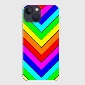 Чехол для iPhone 13 mini с принтом Rainbow Stripes в Санкт-Петербурге,  |  | geometry | gradient | neon | геометрические | градиент | детям | кислота | кислотный | конус | красочный | линии | неоновые | пирамида | полоска | полосы | радуга | радужный | разноцветные | сочный | треугольники