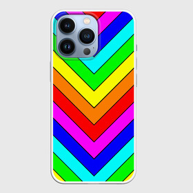 Чехол для iPhone 13 Pro с принтом Rainbow Stripes в Санкт-Петербурге,  |  | Тематика изображения на принте: geometry | gradient | neon | геометрические | градиент | детям | кислота | кислотный | конус | красочный | линии | неоновые | пирамида | полоска | полосы | радуга | радужный | разноцветные | сочный | треугольники
