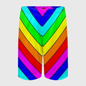 Детские спортивные шорты 3D с принтом Rainbow Stripes в Санкт-Петербурге,  100% полиэстер
 | пояс оформлен широкой мягкой резинкой, ткань тянется
 | geometry | gradient | neon | геометрические | градиент | детям | кислота | кислотный | конус | красочный | линии | неоновые | пирамида | полоска | полосы | радуга | радужный | разноцветные | сочный | треугольники