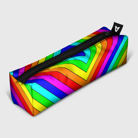 Пенал 3D с принтом Rainbow Stripes в Санкт-Петербурге, 100% полиэстер | плотная ткань, застежка на молнии | Тематика изображения на принте: geometry | gradient | neon | геометрические | градиент | детям | кислота | кислотный | конус | красочный | линии | неоновые | пирамида | полоска | полосы | радуга | радужный | разноцветные | сочный | треугольники