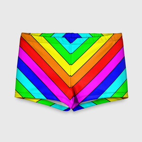 Детские купальные плавки 3D с принтом Rainbow Stripes в Санкт-Петербурге, Полиэстер 85%, Спандекс 15% | Слитный крой, подклад по переду изделия, узкие бретели | geometry | gradient | neon | геометрические | градиент | детям | кислота | кислотный | конус | красочный | линии | неоновые | пирамида | полоска | полосы | радуга | радужный | разноцветные | сочный | треугольники