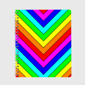Тетрадь с принтом Rainbow Stripes в Санкт-Петербурге, 100% бумага | 48 листов, плотность листов — 60 г/м2, плотность картонной обложки — 250 г/м2. Листы скреплены сбоку удобной пружинной спиралью. Уголки страниц и обложки скругленные. Цвет линий — светло-серый
 | geometry | gradient | neon | геометрические | градиент | детям | кислота | кислотный | конус | красочный | линии | неоновые | пирамида | полоска | полосы | радуга | радужный | разноцветные | сочный | треугольники