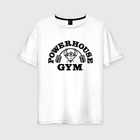 Женская футболка хлопок Oversize с принтом GYM в Санкт-Петербурге, 100% хлопок | свободный крой, круглый ворот, спущенный рукав, длина до линии бедер
 | гантели | зож | спорт | штанга