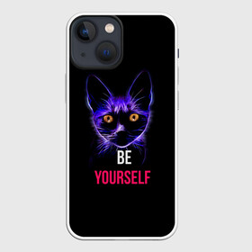 Чехол для iPhone 13 mini с принтом Кот в Санкт-Петербурге,  |  | be yourself | cat | будь собой | кот | котик | кошечка | питомец | чёрный кот
