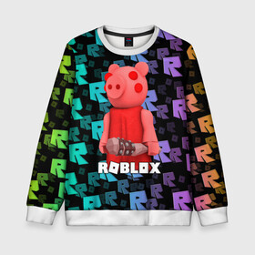 Детский свитшот 3D с принтом ROBLOX PIGGY - СВИНКА ПИГГИ в Санкт-Петербурге, 100% полиэстер | свободная посадка, прямой крой, мягкая тканевая резинка на рукавах и понизу свитшота | pig | piggy | roblox | игра | компьютерная игра | логотип | онлайн | онлайн игра | пигги | поросенок | роблакс | роблокс | свинка | свинья