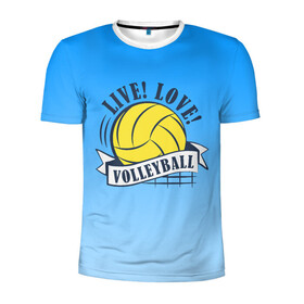 Мужская футболка 3D спортивная с принтом LIVE! LOVE! VOLLEYBALL! в Санкт-Петербурге, 100% полиэстер с улучшенными характеристиками | приталенный силуэт, круглая горловина, широкие плечи, сужается к линии бедра | Тематика изображения на принте: beach | live | love | voleybal | volleyball | волебол | волейбол | волейболист | волейболистка | воллейбол | пляжный | я люблю