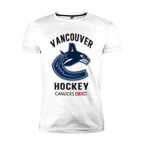 Мужская футболка хлопок Slim с принтом VANCOUVER CANUCKS NHL в Санкт-Петербурге, 92% хлопок, 8% лайкра | приталенный силуэт, круглый вырез ворота, длина до линии бедра, короткий рукав | canada | canucks | hockey | nhl | sport | usa | vancouver | акула | ванкувер | канада | кэнакс | логотип | нхл | спорт | хоккей | челюсти