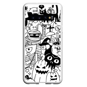 Чехол для Samsung Galaxy S10 с принтом Halloween в Санкт-Петербурге, Силикон | Область печати: задняя сторона чехла, без боковых панелей | fanfs | halloween | jaw | mummy | pumpkin | skull | tomb | клыки | могила | мумия | пасть | тыква | хэллоуин | череп